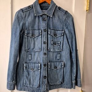 GAP Denim Chore Utility Military Jacket Medium Wash Sz S